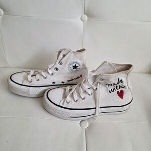 Converse White High-Tops with Red Heart Design